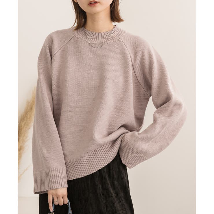 ワイド袖 ラグランニットプルオーバー クルーネック[品番：ADEW0000307