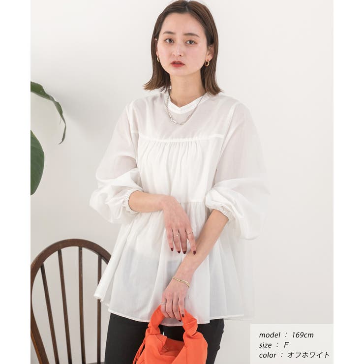 つけ襟付き マルチWAY ティアードブラウス チュニック丈[品番