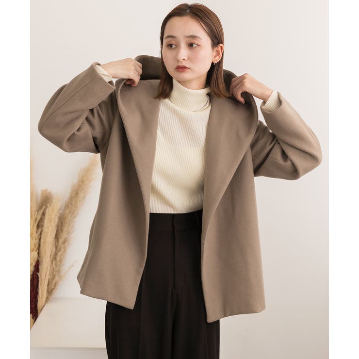 ウールタッチ フード付きショート丈コート[品番：ADEW0004269]｜ad