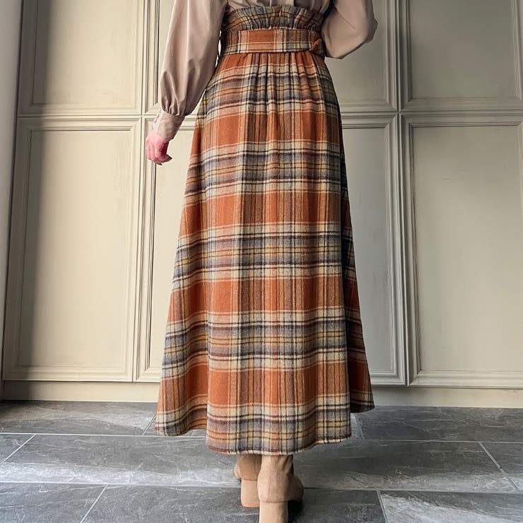 起毛チェックベルト付きフレアスカート[品番：AMTW0009884]｜JUNOAH