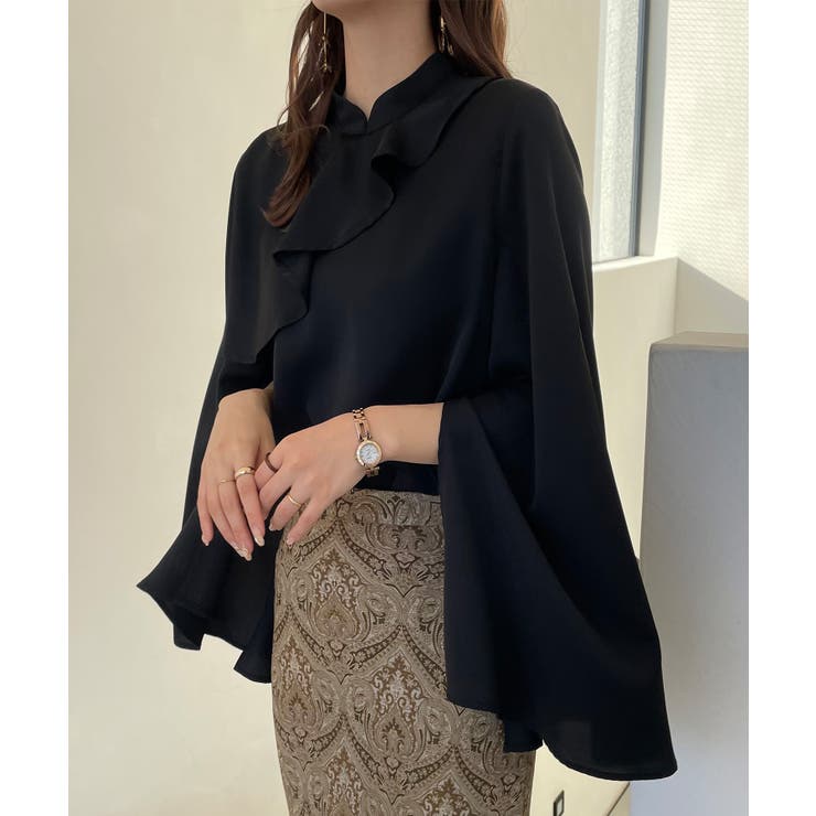 レイヤードフレアスリットスリーブブラウス[品番：AMTW0005339