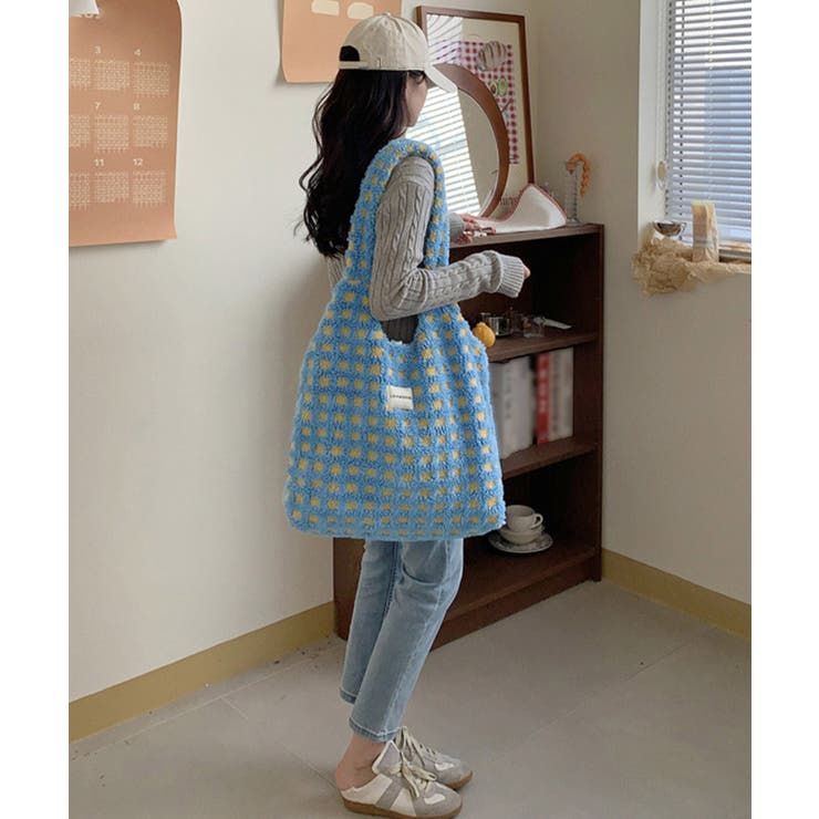 ボアトートバッグ チェック柄 大容量[品番：AGCW0005284]｜SUNSHINE