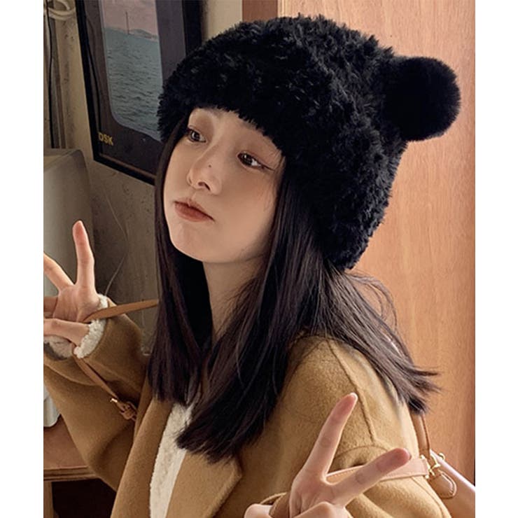 くま耳ニット帽 小顔 レディース 韓国風[品番：AGCW0005086]｜SUNSHINE