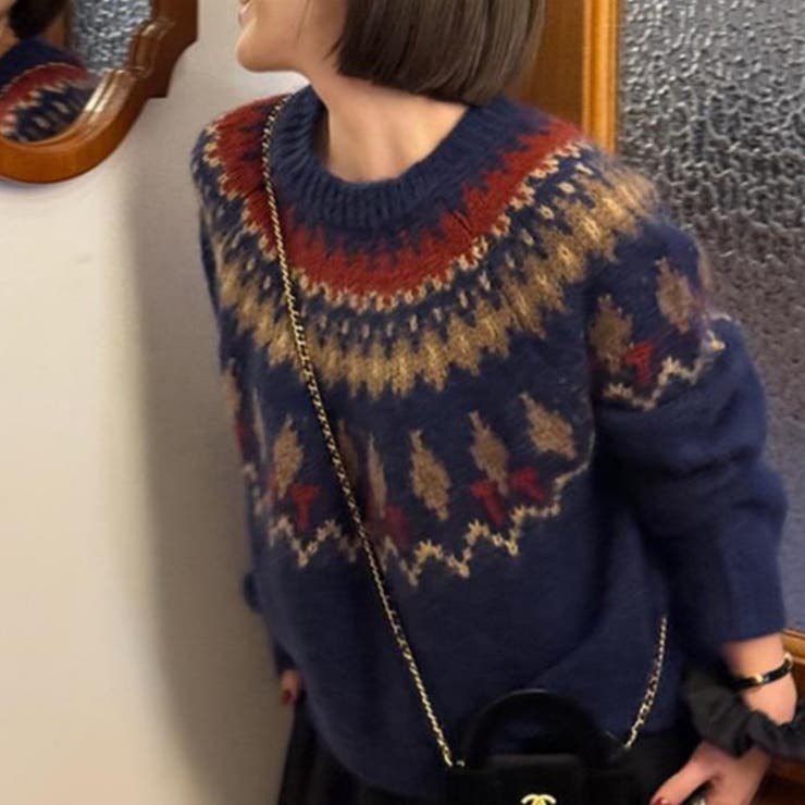 ノルディック柄ニットプルオーバー[品番：CROW0001268]｜Alvia