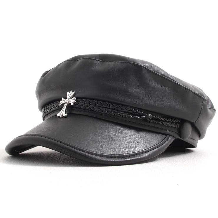 MAD MAD【マッドマッド】PUレザークロスチャームデザインキャスケット