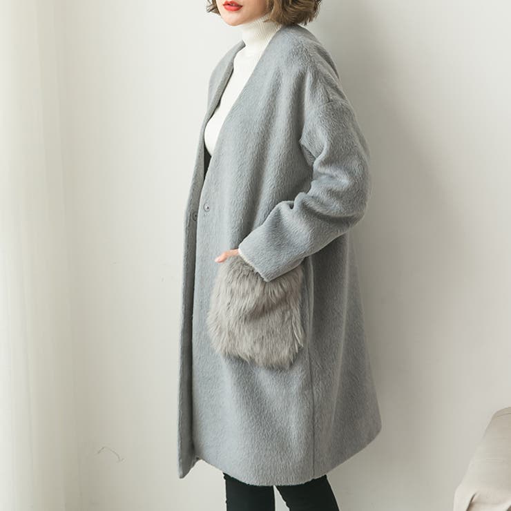 夏新作】 チェスターコート ポケットファー[品番：FI000005222