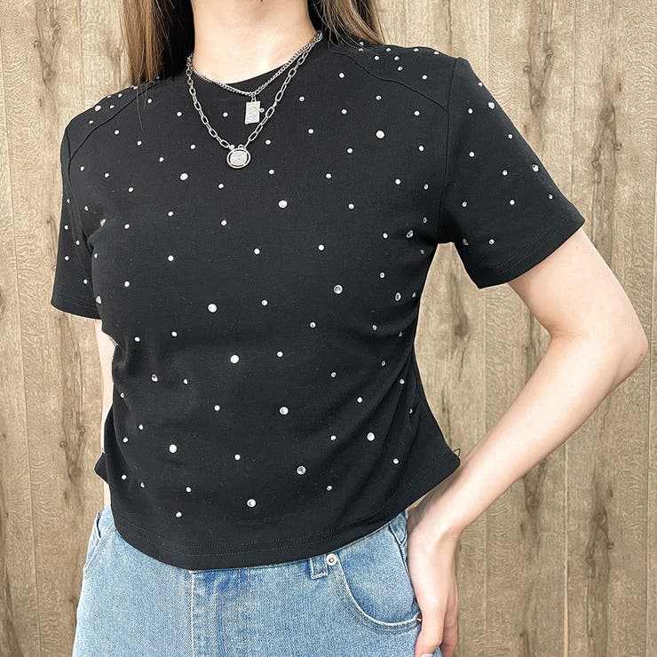 ラインストーン付きストレッチTシャツ[品番：GORW0008725]｜GORGE