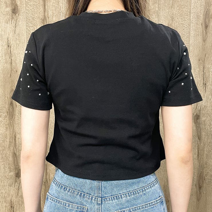 ラインストーン付きストレッチTシャツ[品番：GORW0008725]｜GORGE