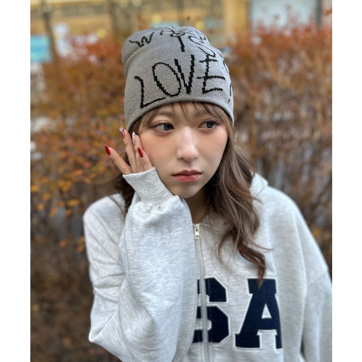 英字LOVEメッセージ×存在感デザイン》ニットビーニー帽／秋冬[品番