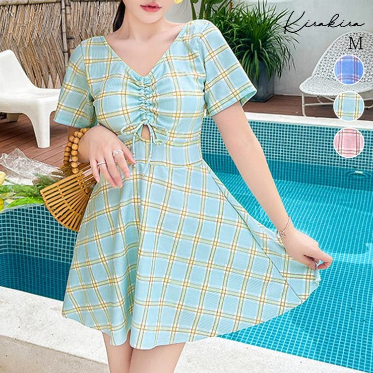 SHOPLIST限定】マドラスチェック柄ワンピース スイムウェア 水着[品番