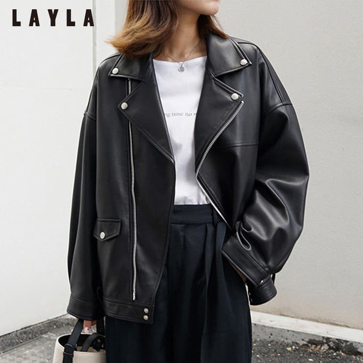 エコレザーオーバーサイズライダースジャケット 女性 レディース[品番
