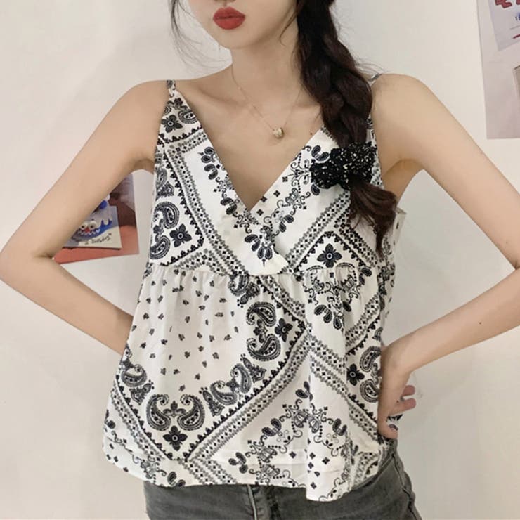 ペイズリー柄トップス キャミソール バンダナ柄[品番：NETW0000286
