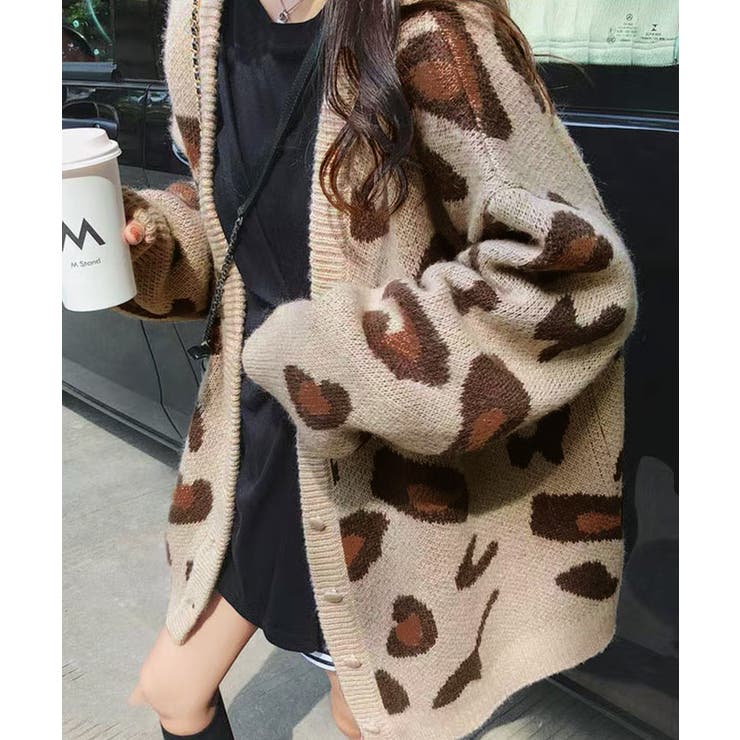 ニットカーディガン レオパード柄 ヒョウ柄[品番：NETW0002119]｜Riff