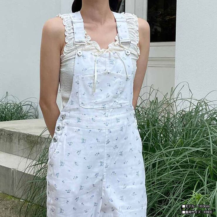 サロペットワイドパンツ レディース 花柄入り[品番：KH000014632