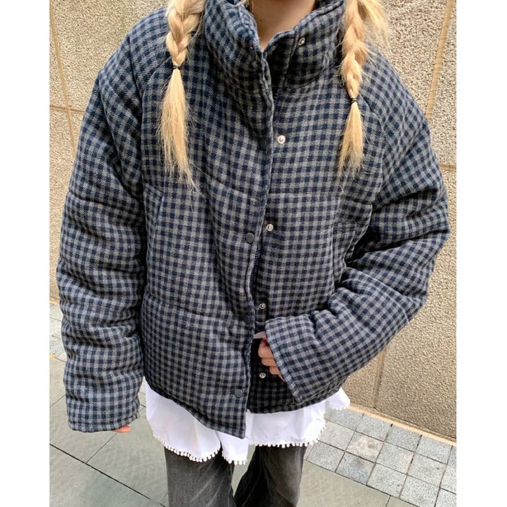 チェック柄中綿ダウンジャケット 秋 冬[品番：SHNW0012135]｜SHEENA