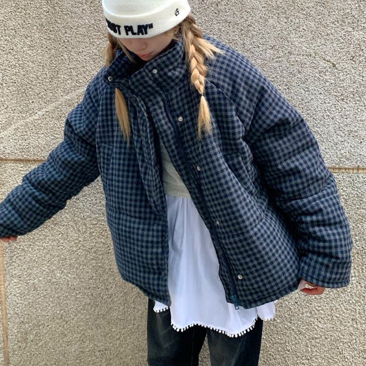 チェック柄中綿ダウンジャケット 秋 冬[品番：SHNW0012135]｜SHEENA