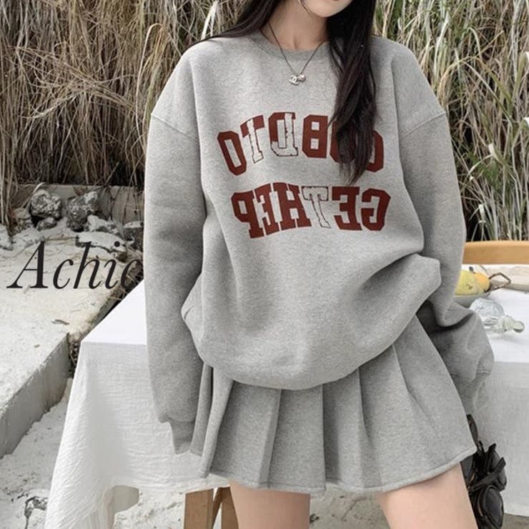 スウェットロゴトレーナー＆プリーツミニスカートセットアップ[品番