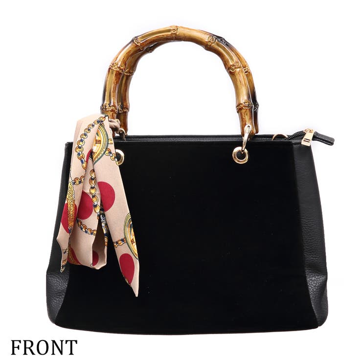 スカーフ付バンブーハンドル2WAYショルダーバッグ かばん ショルダー