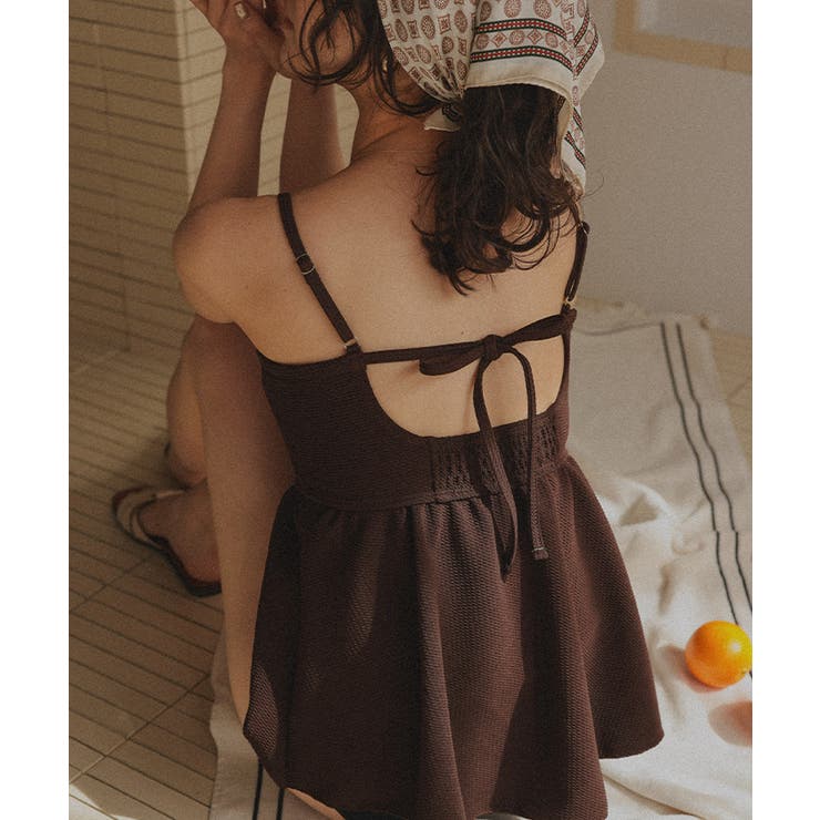 ペプラムギャザーデザインビスチェビキニ/水着[品番：TV000017685