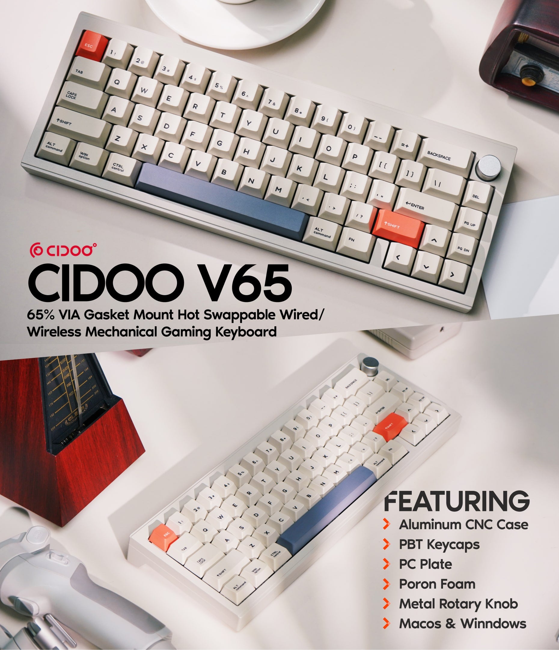 Cidoo-メカニカルキーボード用のv65 v2 Bluetoothキーボードキット,CNC