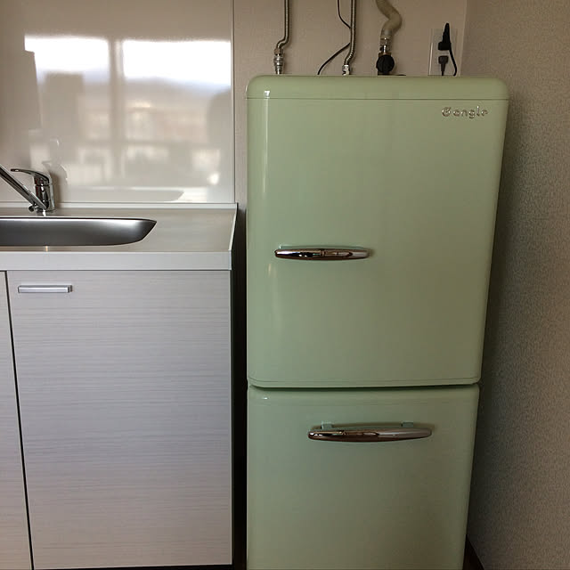 e angle 【右開き】149L 2ドア レトロインバーター冷蔵庫 グリーン ANG