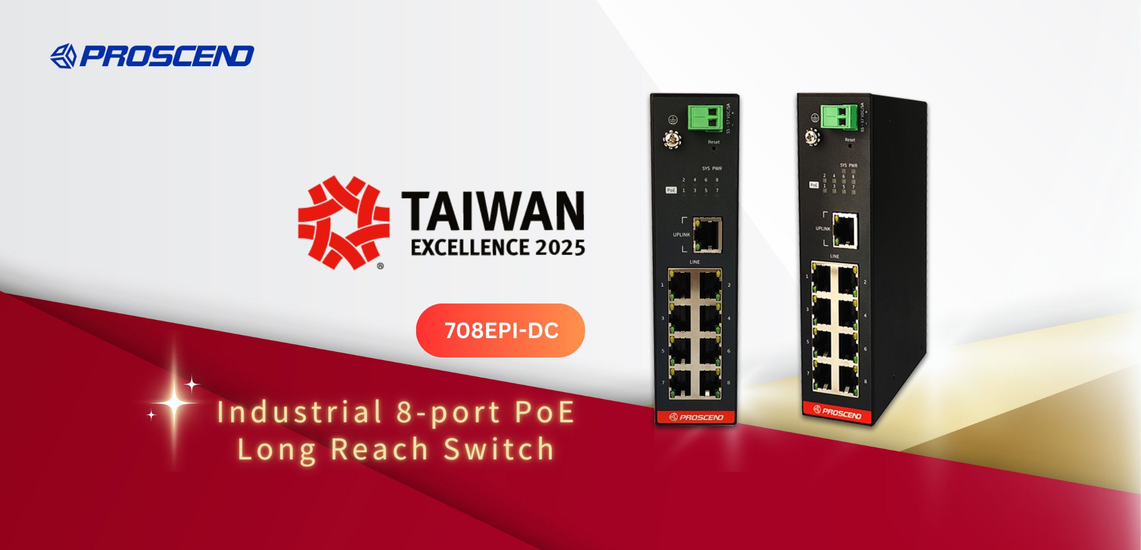 Proscend's Industrial Long Reach PoE Switch Wins the 2025 Taiwan