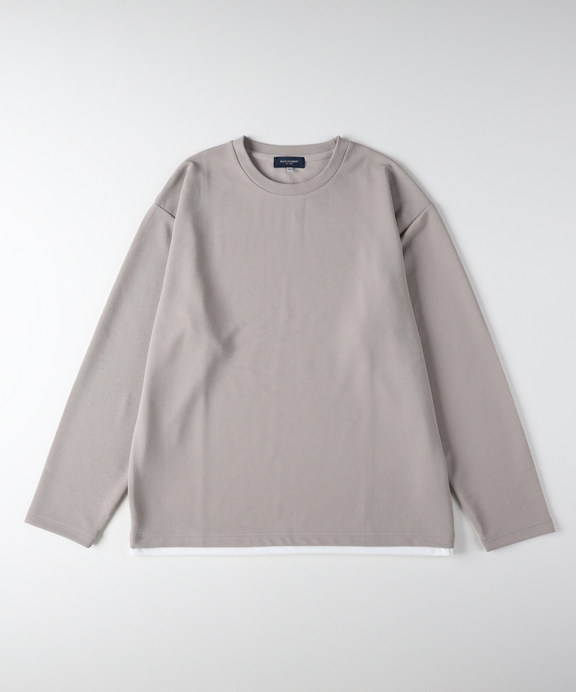 フクレジャガードフェイクレイヤードロングスリーブTシャツ(M ベージュ