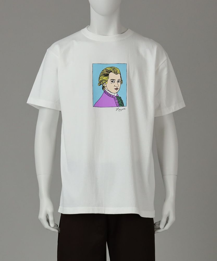 偉人イラストプリントTシャツ メンズ(M ホワイト＊グリーン): トップス