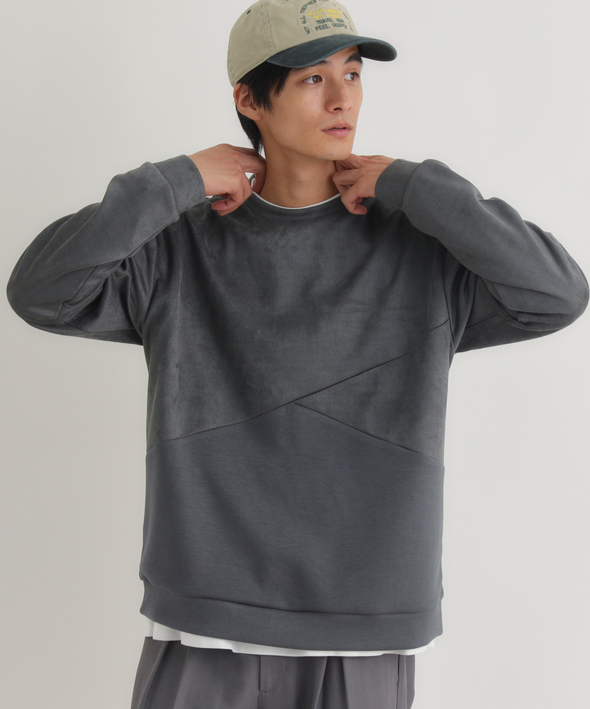 フェイクスエード切替クルートレーナー(M ブルー): トップス｜Right-on