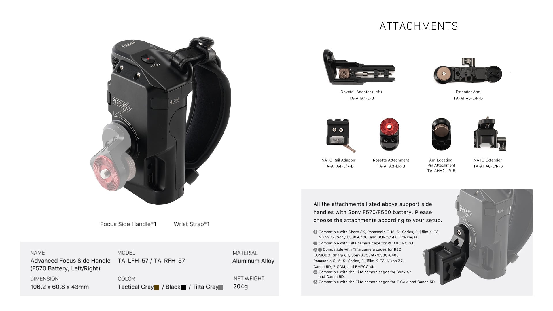 Tilta Left Side Advanced Focus Handle (F570 Battery) | Tilta