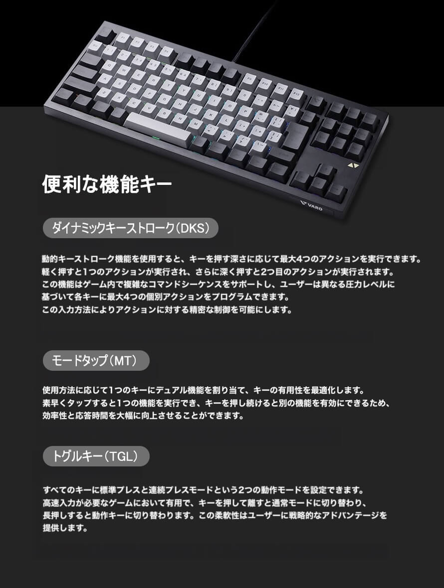VARO VM87HE-J-VPB 有線 日本語配列テンキーレス ゲーミングキーボード
