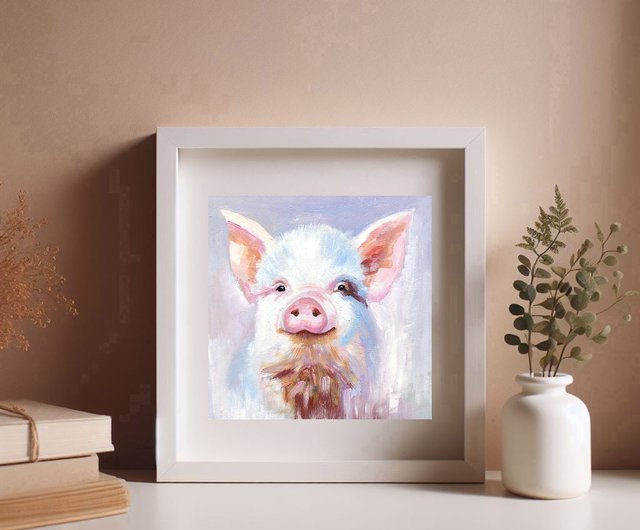 10%OFF】ロシア 豚の肖像画オリジナル油絵家畜アート面白い壁アート