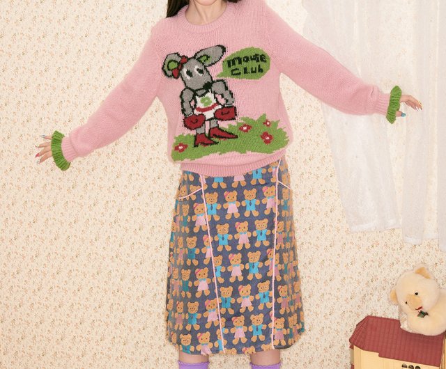 オリジナルジャカードテディベア ふわふわ配色ロングスカート tntntutu