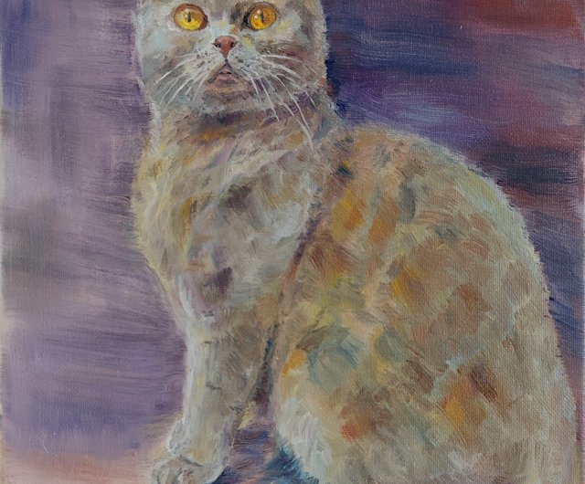 送料無料】ロシア キャンバスに灰色の猫の油絵 OksanaArt - Pinkoi