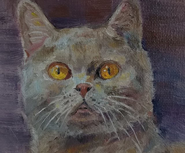 送料無料】ロシア キャンバスに灰色の猫の油絵 OksanaArt - Pinkoi