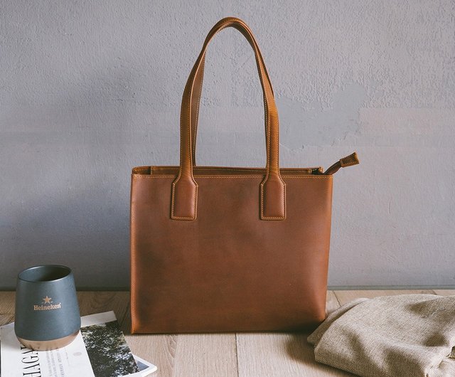 台湾 本革ワイドオープンシンプルレザートートバッグ 13023 クレイジー