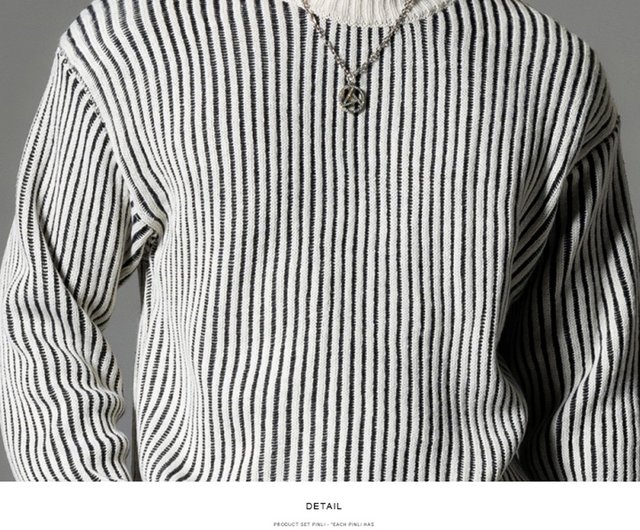 秋冬ストライププルオーバーニットメンズのインパクトカラー PINLI品立