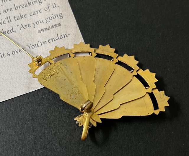 台湾 スペイン製 ダマスキナード 扇型エナメルブローチ/ペンダント