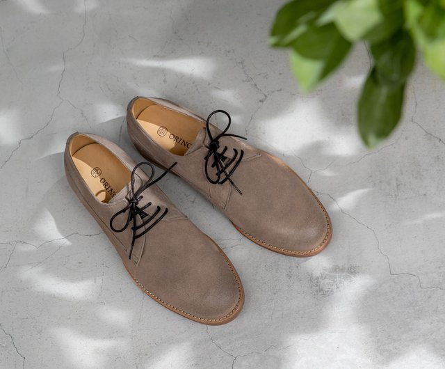 台湾 ダブルステッチスエードダービースニーカーミニマリストグレー