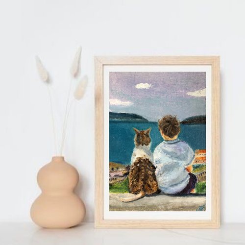 キャンバス油絵 専用 立ち上がって 外を見ている子猫 キャンバス油絵