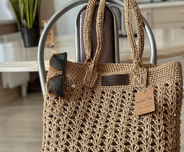 送料無料】ベラルーシ クロシェ編みラフィアバッグ、クロシェ編み