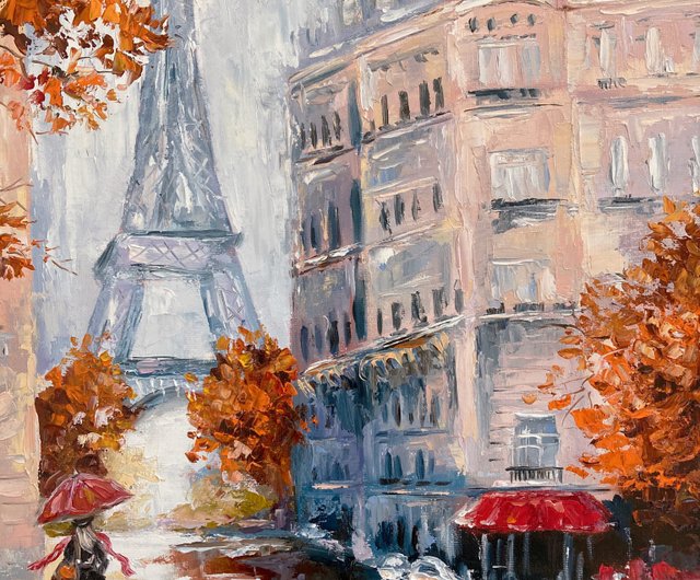 パリの街並み 油彩画 エッフェル塔 2セット パリの街並み 油彩画