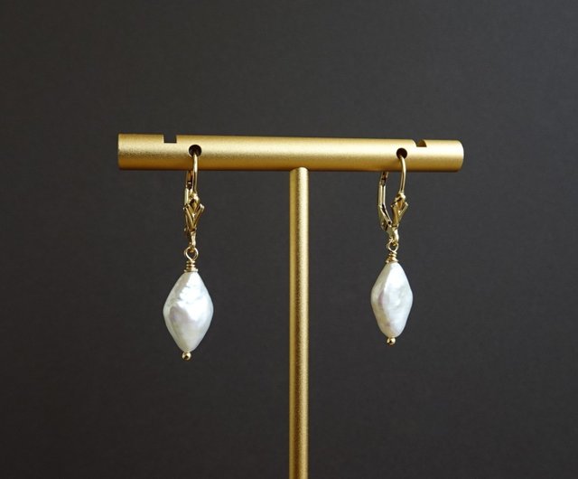 バロック淡水パール ドロップイヤリング ひし形 14Kgf ゴールド