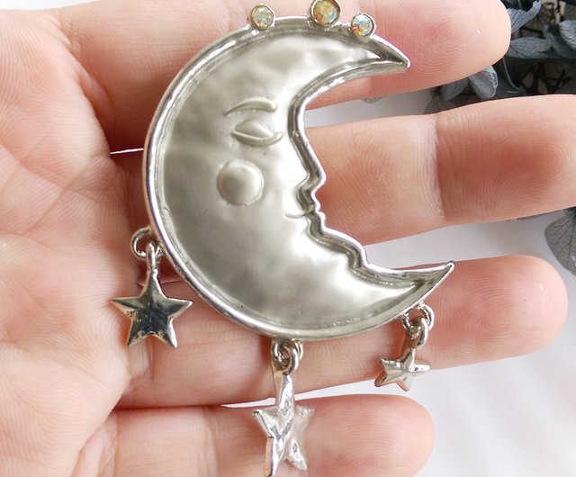台湾 【西洋アンティークジュエリー】JJ シルバートーン 星・月・月