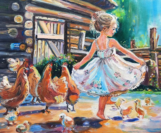 送料無料】ロシア 原創畫 田舎の少女 絵画 オリジナルアート 油絵