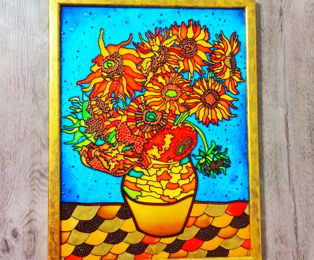 ベラルーシ ヴィンセントヴァンゴッホひまわり手塗りの有名なステンド