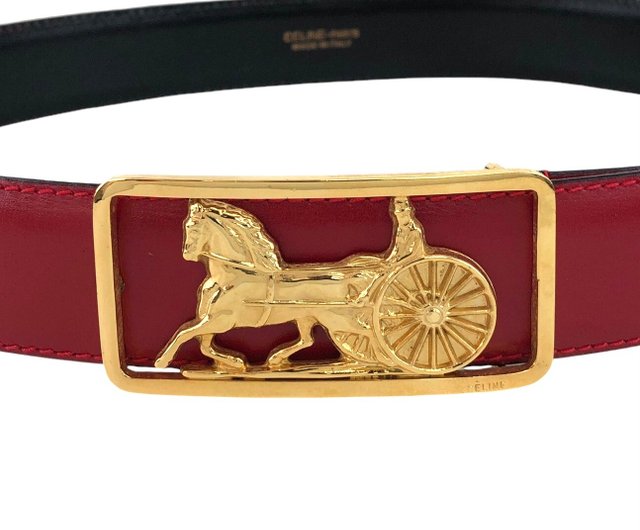 日本直送 名牌中古包 】CELINE セリーヌ ベルト レッド 馬車 レザー