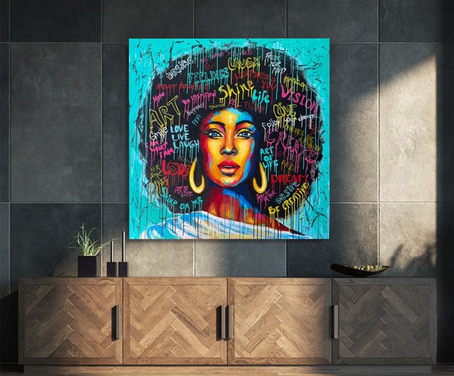 送料無料】スペイン 大きな絵画 カラフルなアフロセントリックなポップ