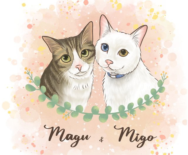 送料無料】台湾 【オーダーメイドペット似顔絵+お花フレームデザイン