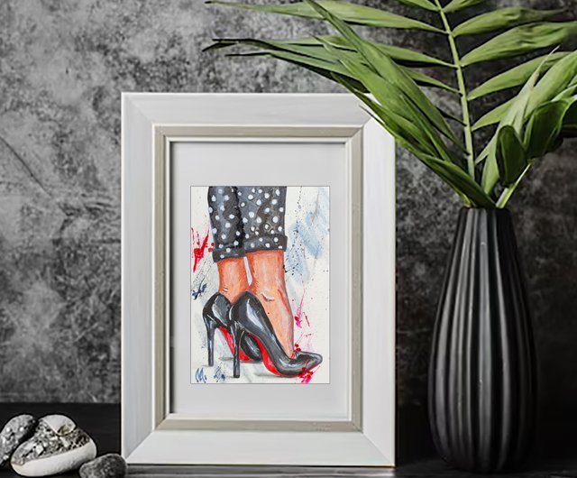 タイ 靴の絵の女の子のハイヒールの脚のオリジナル アートワーク Just